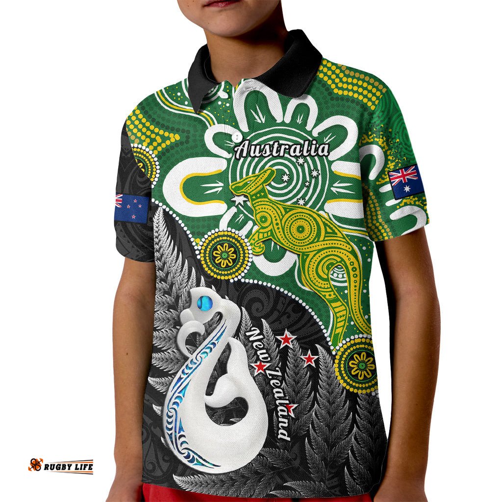 Personalised New Zealand And Australia Kid Polo Shirt Aboriginal Mix Aotearoa Maori Unique Style