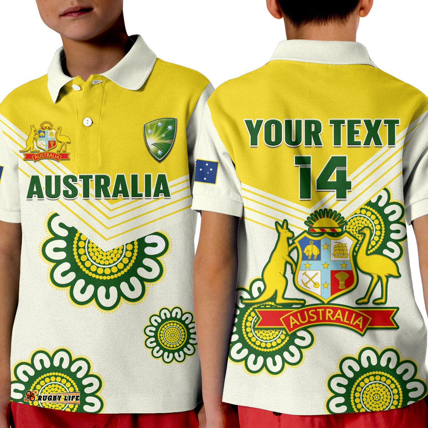 Custom Text And Number Australia Cricket Polo Shirt KID Boxing Day Test Aussie Indigenous