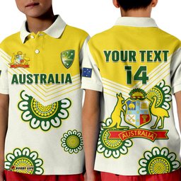 Custom Text And Number Australia Cricket Polo Shirt KID Boxing Day Test Aussie Indigenous