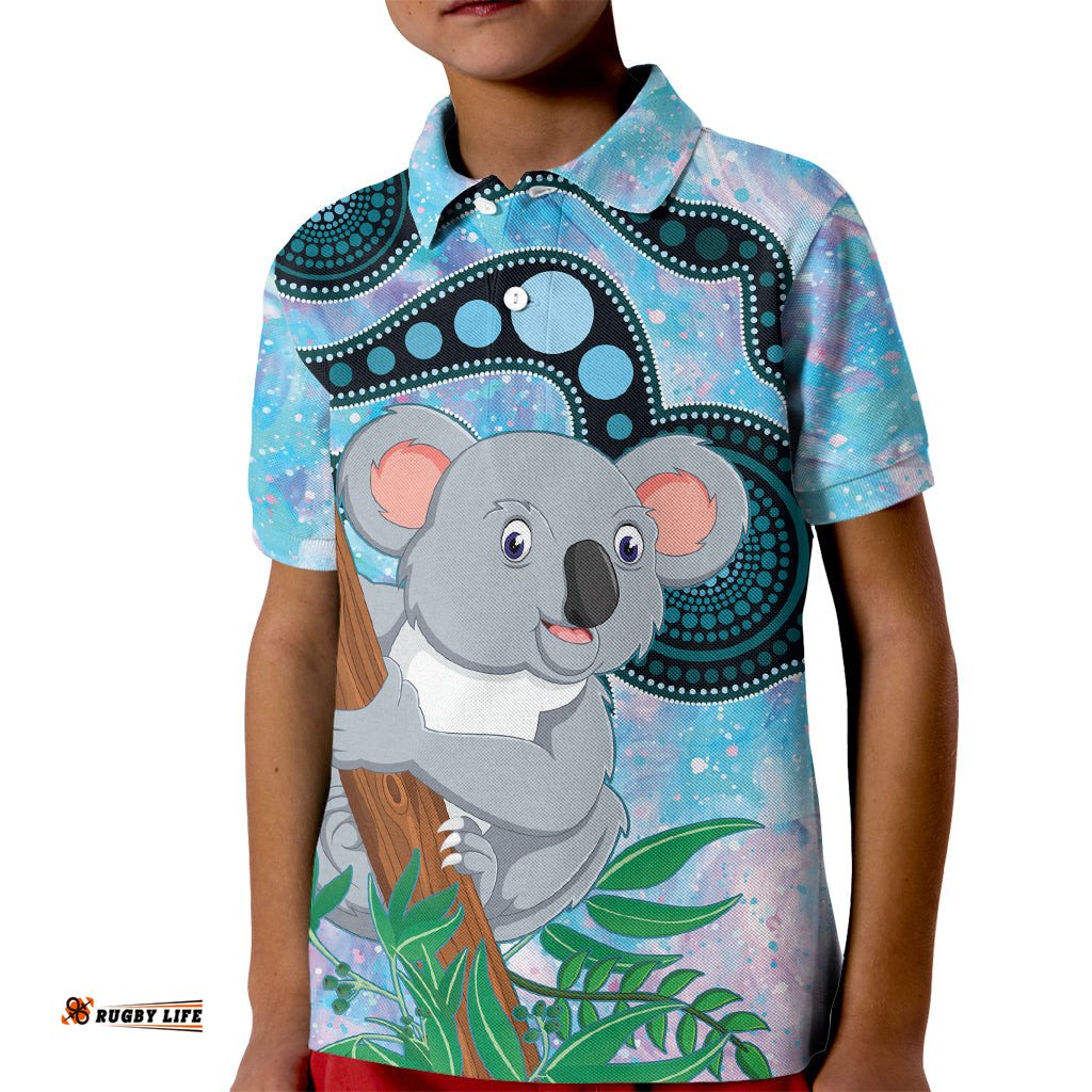 Australia Opal Koala Kid Polo Shirt Aussie Aboriginal Art