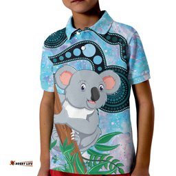 Australia Opal Koala Kid Polo Shirt Aussie Aboriginal Art