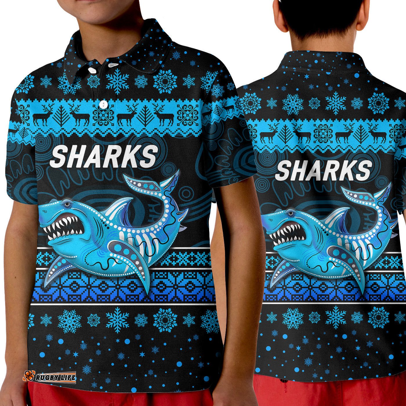 Cronulla-Sutherland Sharks Polo Shirt KID Christmas Simple Style - Black