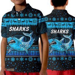 Cronulla-Sutherland Sharks Polo Shirt KID Christmas Simple Style - Black