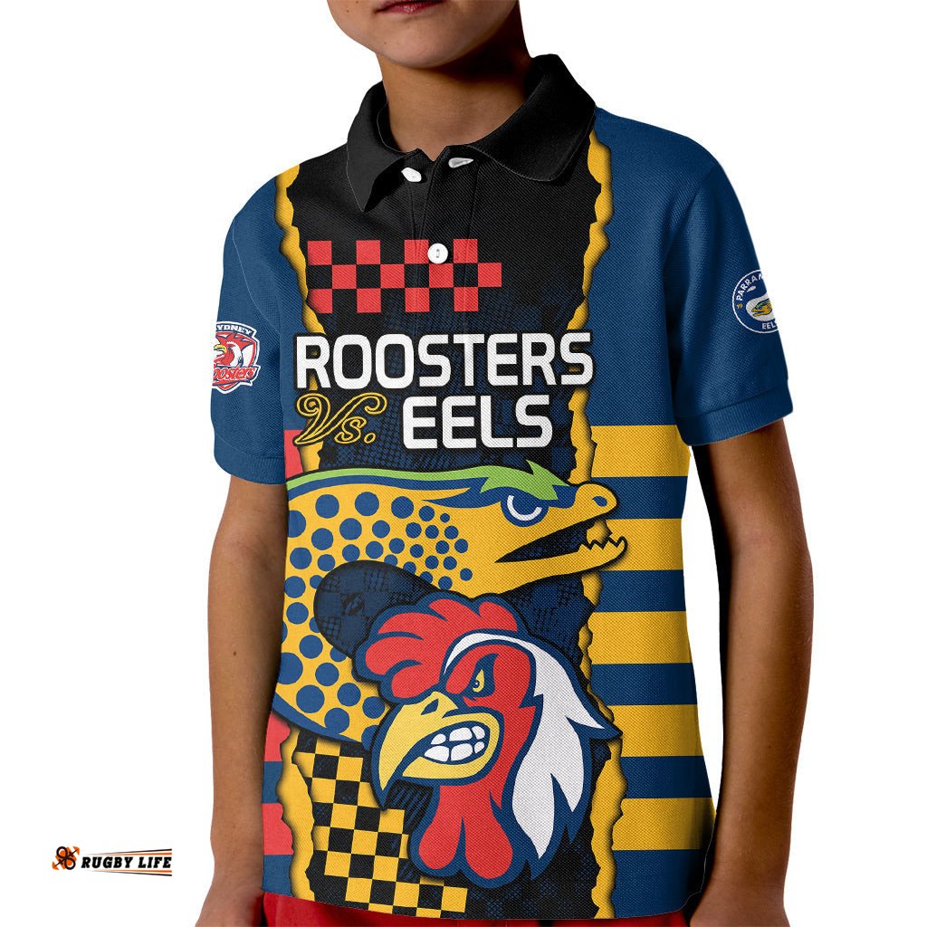 Custom NRL Eels Combine Roosters Rugby Kid Polo Shirt Sporty Style