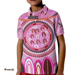 Custom Text and Number Aboriginal Stand Up Polo Shirt KID Circle Dot with Lizard Version Pink