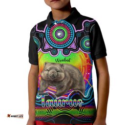 Personalised Australia Taurus Wombat Zodiac Kid Polo Shirt Auz Astrology Aboriginal - Rainbow