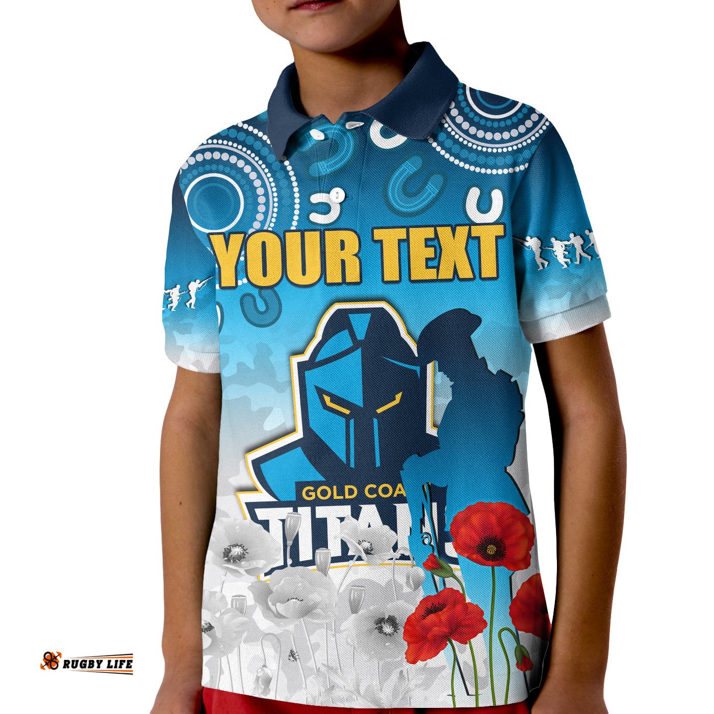 Custom Personalised Titans AnzacPolo Shirt KID Gold Coast Aboriginal White Camouflage