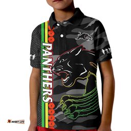 Panthers Rugby ANZAC Polo Shirt KID Aboriginal Mix Poppy Camouflage Black