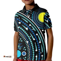 Custom Text and Number Aboriginal Polo Shirt KID River Of Life