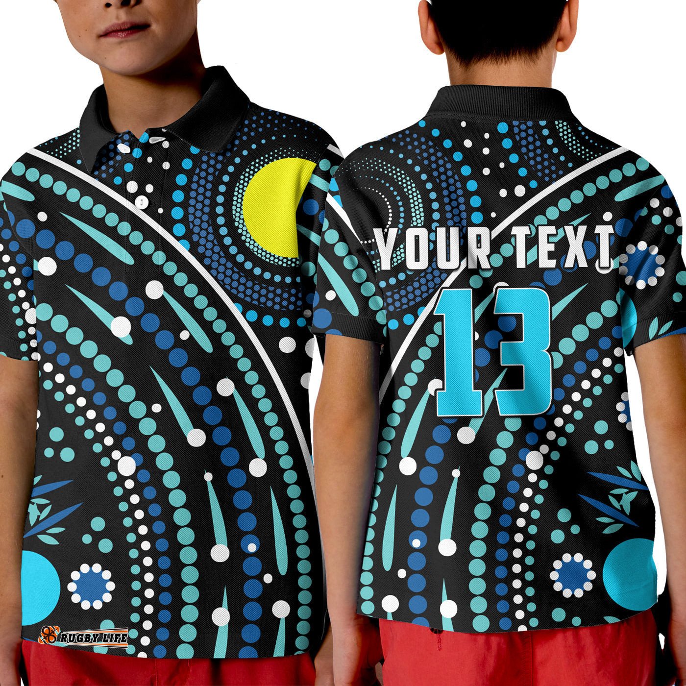 Custom Text and Number Aboriginal Polo Shirt KID River Of Life