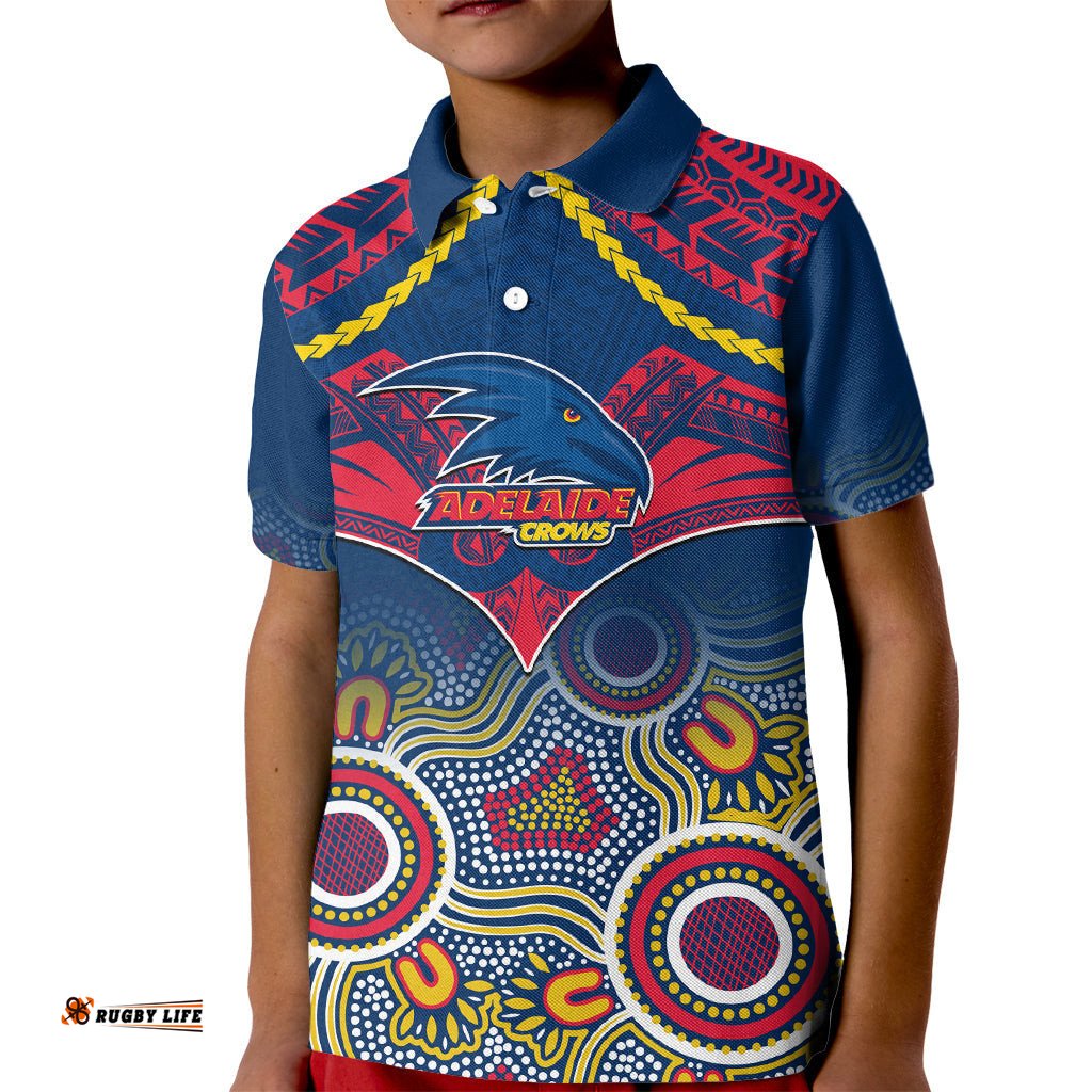 Adelaide Crows Football Kid Polo Shirt Aboriginal Mix Polynesian Pattern