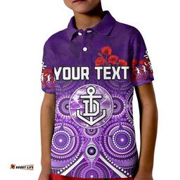 Custom Personalised Dockers AnzacPolo Shirt KID Fremantle Football Aboriginal Poppy Flowers
