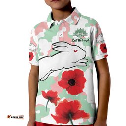 Rabbitohs Anzac Day Polo Shirt KID Poppies Aboriginal Proud Soldiers