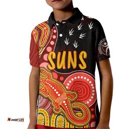 Personalised NAIDOC WeekAFL Suns Kid Polo Shirt Aboriginal Dot Art Lizard Mix Boomerang