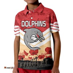 Custom Text And Number Redcliffe Dolphins Rugby ANZAC Kid Polo Shirt We Will Remember