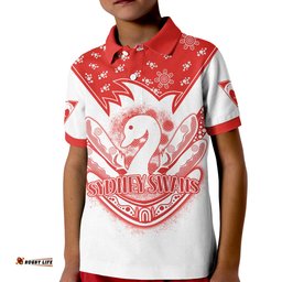 Custom Text and Number Swans Football Polo Shirt KID Est 1874 Aboriginal Boomerang Sydney Bloods