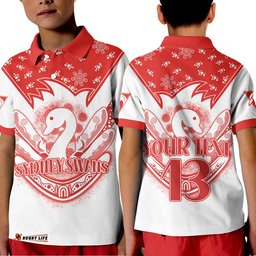Custom Text and Number Swans Football Polo Shirt KID Est 1874 Aboriginal Boomerang Sydney Bloods