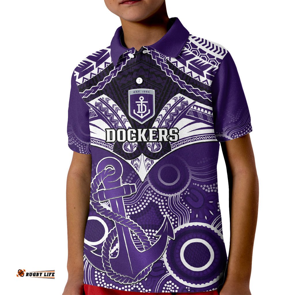Dockers Football Kid Polo Shirt Fremantle Aboriginal Mix Polynesian Pattern