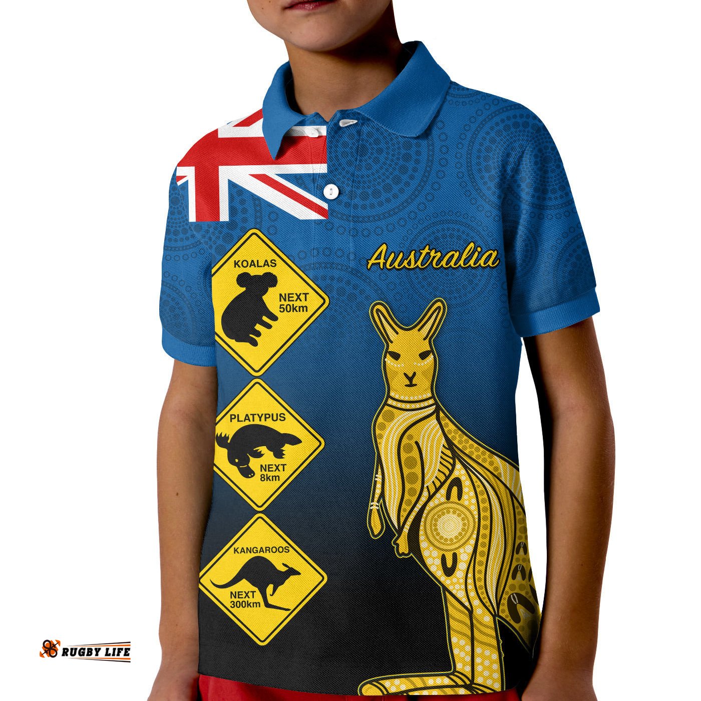 Australia Kangaroo Polo Shirt KID Road Signs Aussie Aboriginal