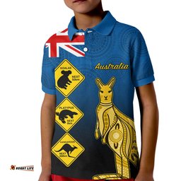 Australia Kangaroo Polo Shirt KID Road Signs Aussie Aboriginal