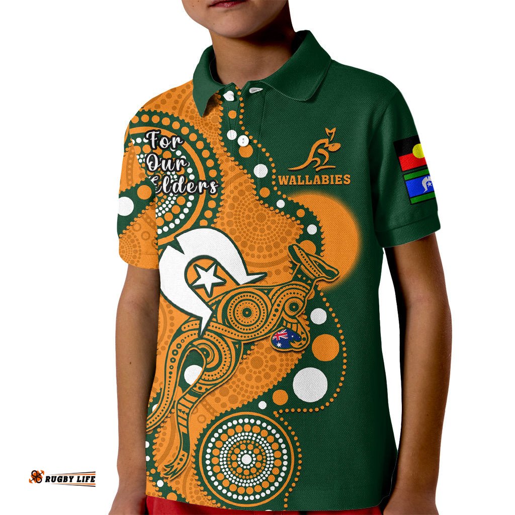 Wallabies Rugby NAIDOC Kid Polo Shirt Aboriginal Camouflage Lest We Forget