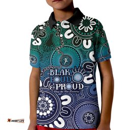 NAIDOC Week 2024 Fire Burning Kid Polo Shirt Aboriginal Dots Blue Art