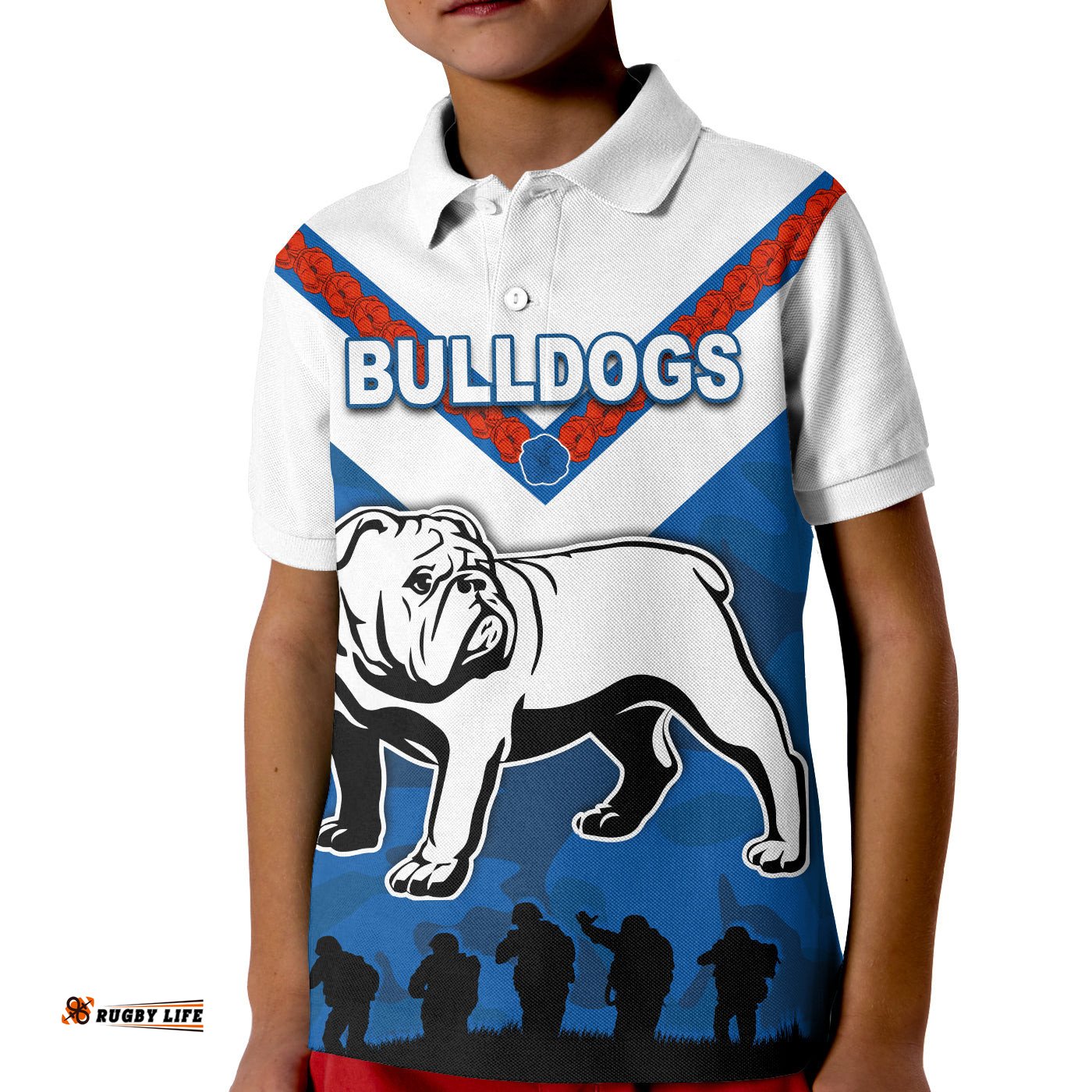 Custom Personalised Bulldogs Anzac Day Polo Shirt KID Simple Lest We Forget