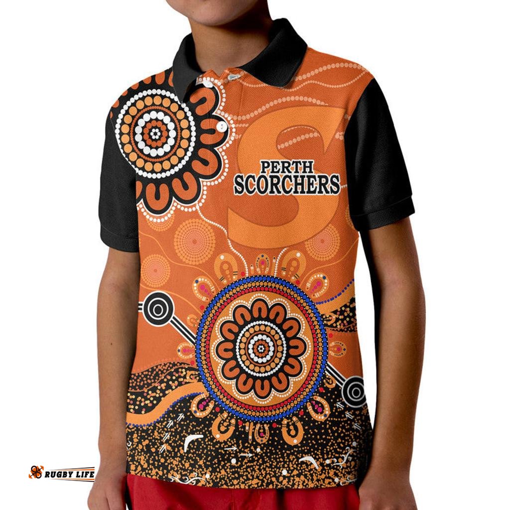 Custom Personalised Perth Scorchers Kid Polo Shirt Cricket Indigenous Aboriginal