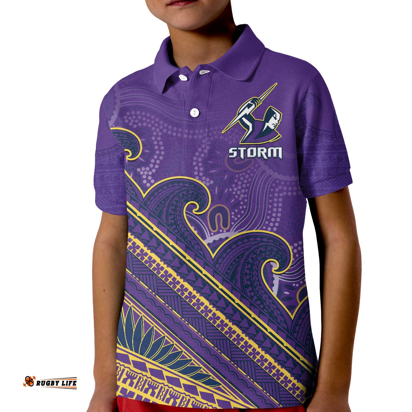 Storm Rugby Polo Shirt KID Melbourne Pasifika Aboriginal Gradient Polynesian