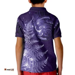New Zealand Matariki Kid Polo Shirt Purple Milky Way Stars Night Sky