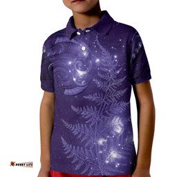New Zealand Matariki Kid Polo Shirt Purple Milky Way Stars Night Sky