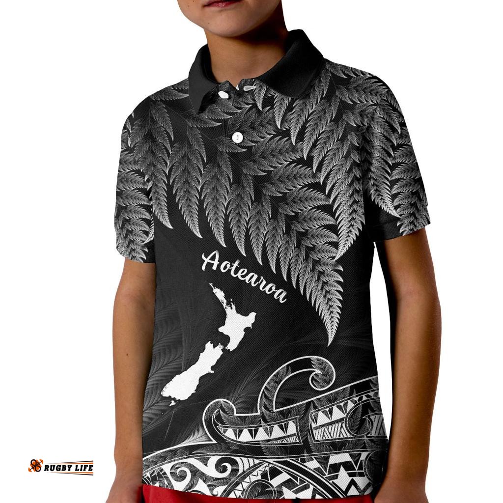 Custom Personalised New Zealand Silver Fern Polo Shirt KID Aotearoa Map Maori
