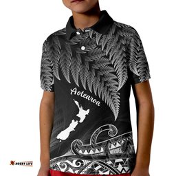 Custom Personalised New Zealand Silver Fern Polo Shirt KID Aotearoa Map Maori