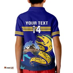 Custom Australia Day Eels Kid Polo Shirt NRL 2024 Sydney Opera House With Map