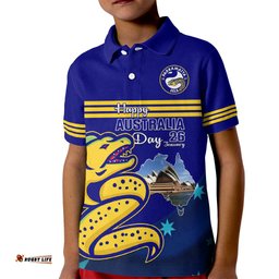 Custom Australia Day Eels Kid Polo Shirt NRL 2024 Sydney Opera House With Map