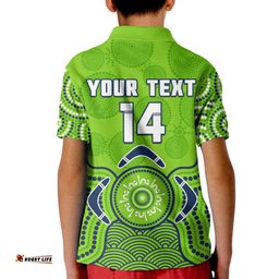 Custom Text And Number Raiders Rugby Polo Shirt KID The Green Machine Indigenous Artsy