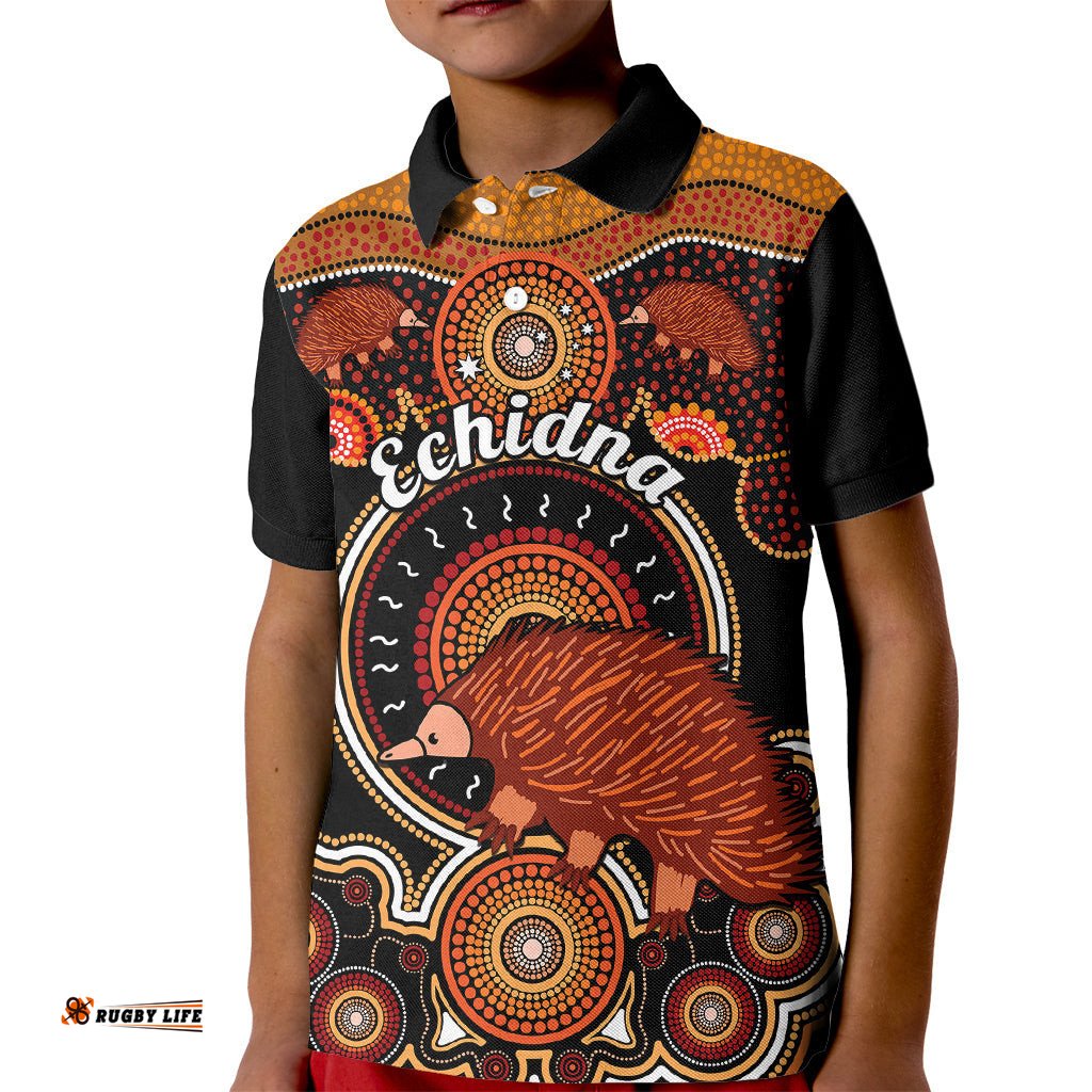 Personalised Australian Astrology Kid Polo Shirt Aboriginal Echidna Zodiac Sign