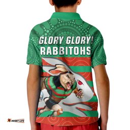 Rabbitohs Rugby Polo Shirt KID Aboriginal Dot Painting Glory Glory Sporty Style