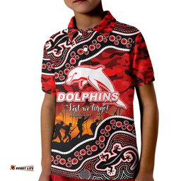 Custom Personalised Anzac Day NRL - Dolphins Kid Polo Shirt Aboriginal Lizard Patterns