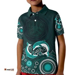 Australia Aboriginal Kid Polo Shirt Dolphin Green