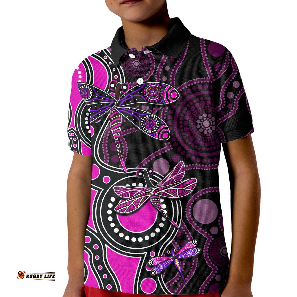 Aboriginal Dragonfly Kid Polo Shirt Pink Style