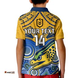Custom Text And Number Parramatta RugbyPolo Shirt KID Go Eels Polynesian Mix Indigenous Art