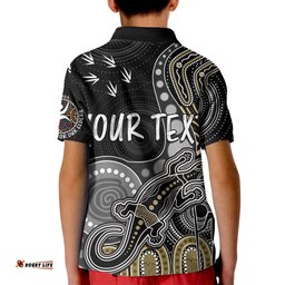 Personalised NAIDOC WeekAFL Magpies Kid Polo Shirt Aboriginal Dot Art Lizard Mix Boomerang