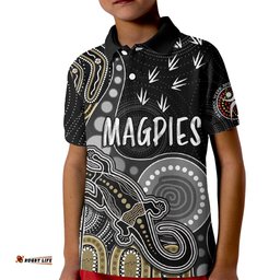 Personalised NAIDOC WeekAFL Magpies Kid Polo Shirt Aboriginal Dot Art Lizard Mix Boomerang