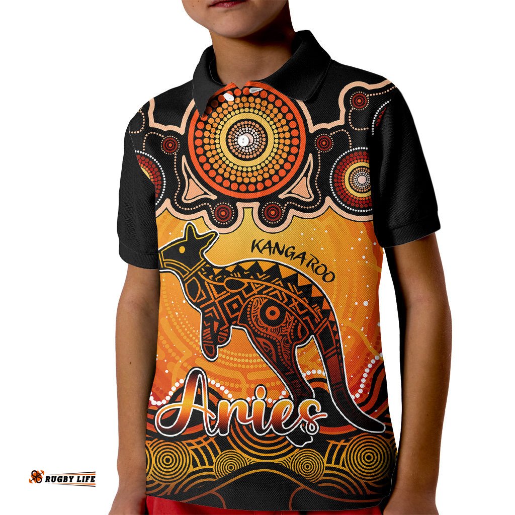 Personalised Australia Aries Kangaroo Zodiac Kid Polo Shirt Auz Astrology Aboriginal - Red