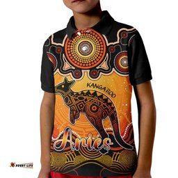 Personalised Australia Aries Kangaroo Zodiac Kid Polo Shirt Auz Astrology Aboriginal - Red