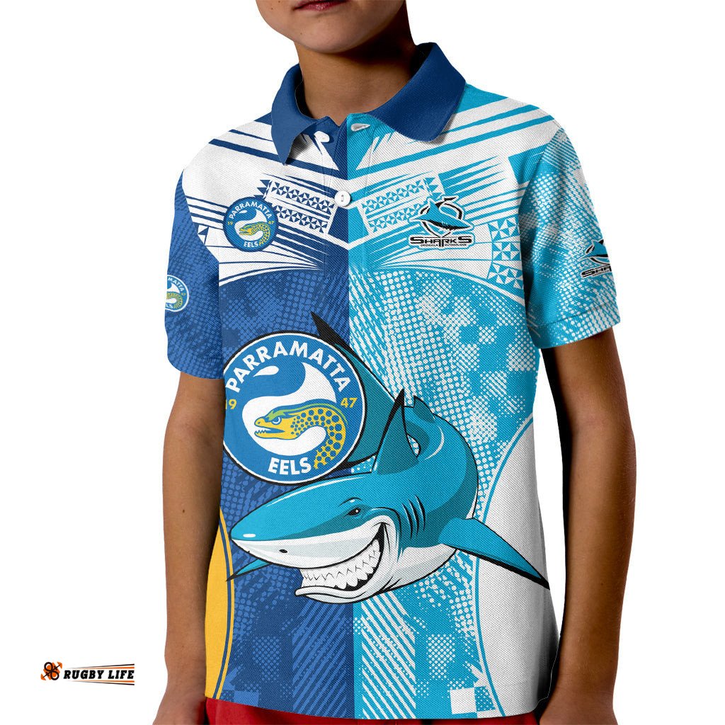Custom NRL Shark Combine Eels Rugby Kid Polo Shirt Sporty Style