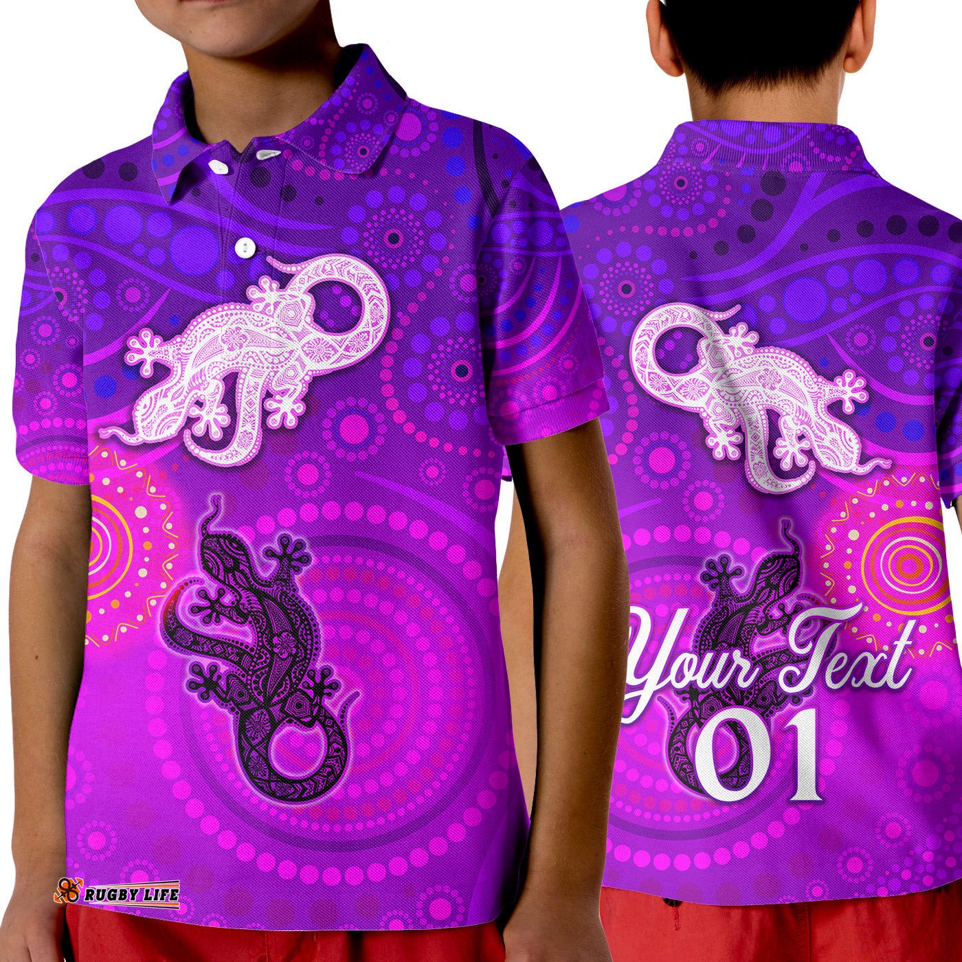 Custom Personalised Aboriginal Art Lizards Polo Shirt KID Indigenous Unique Vibes