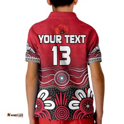 Custom Text and Number Bombers AnzacPolo Shirt KID Essendon Football Aboriginal Remember Them