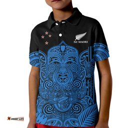 Custom Text And Number New Zealand Tiki Rugby Polo Shirt KID NZ Maori Koru Pattern Ver.05